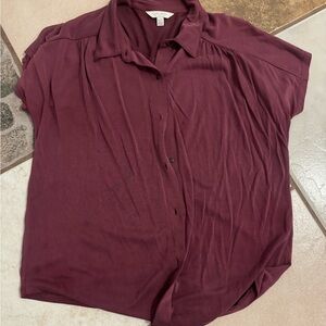 Lucky Brand Women's Short Sleeve Button-Front Shirt — Burgundy Plum